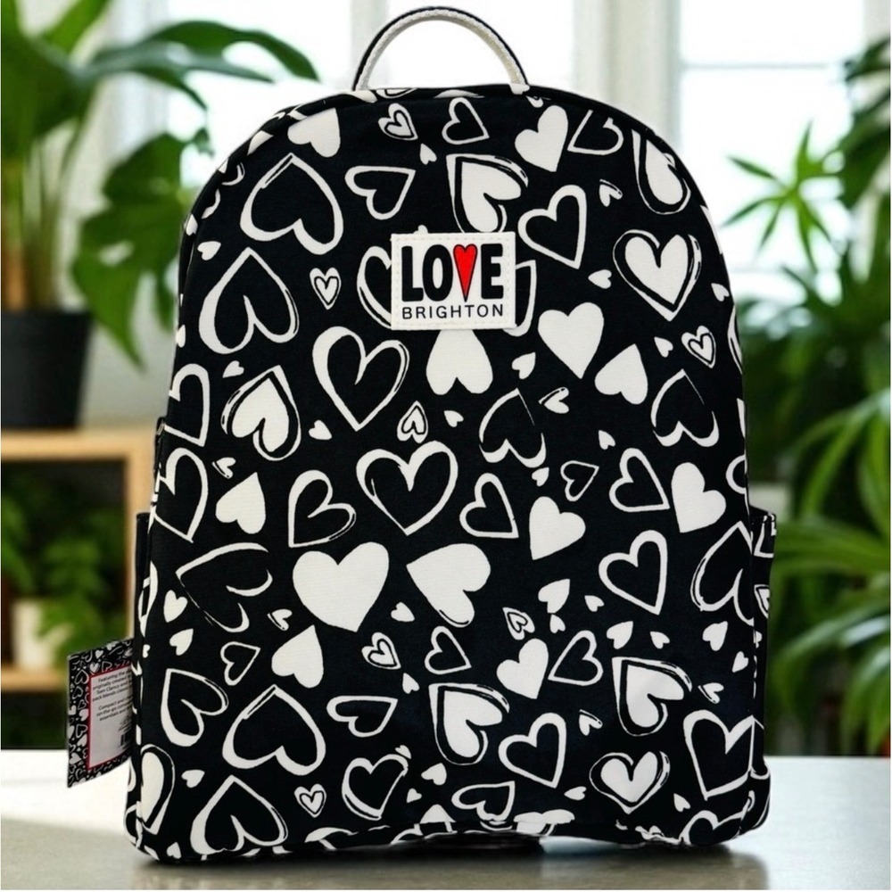Brighton Endless‎ Love Backpack Black White Heart Print Tom Clancy D30307 NEW
